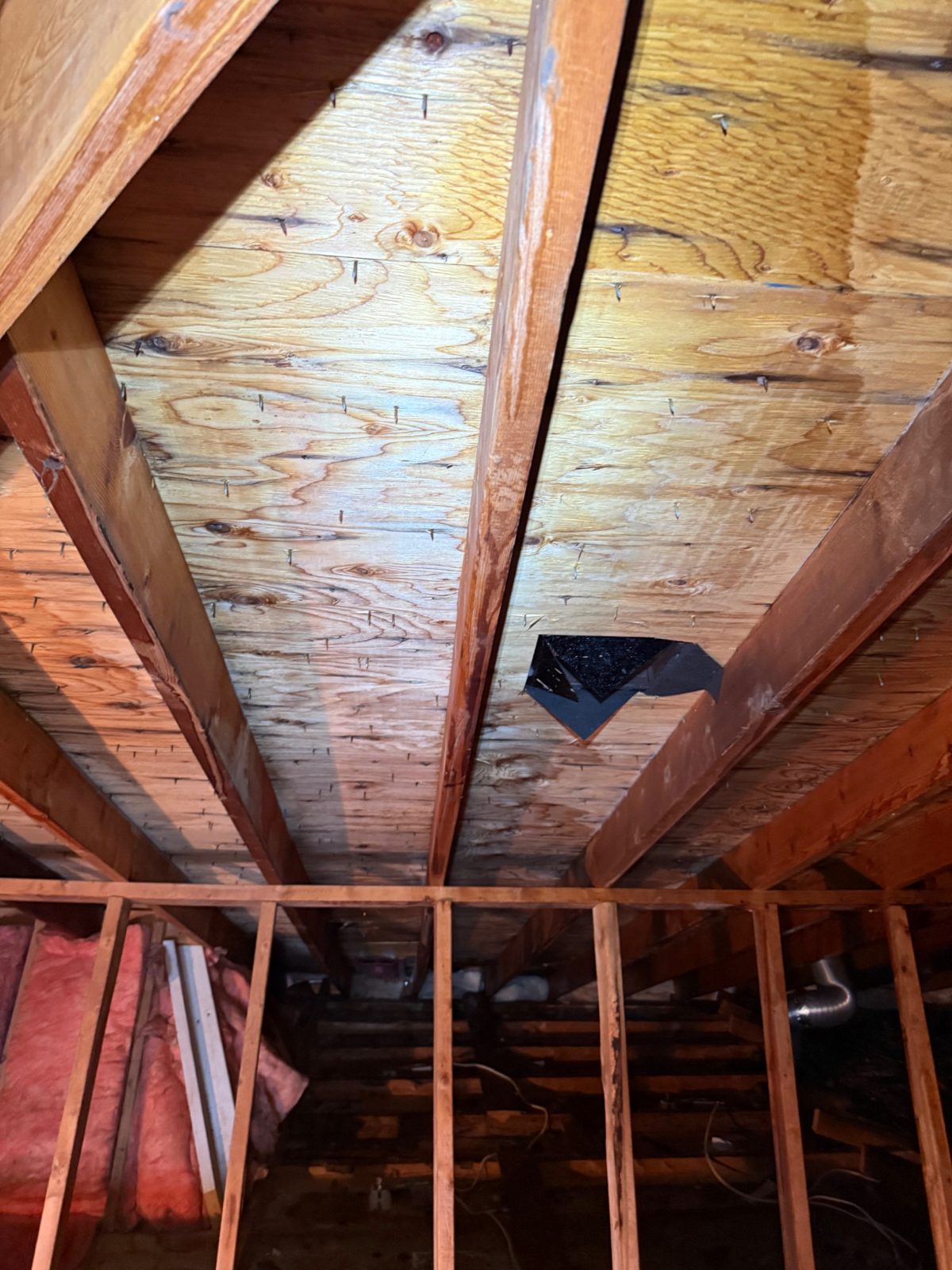 The same roof deck after remediation: clean, bright wood where the black mold was.