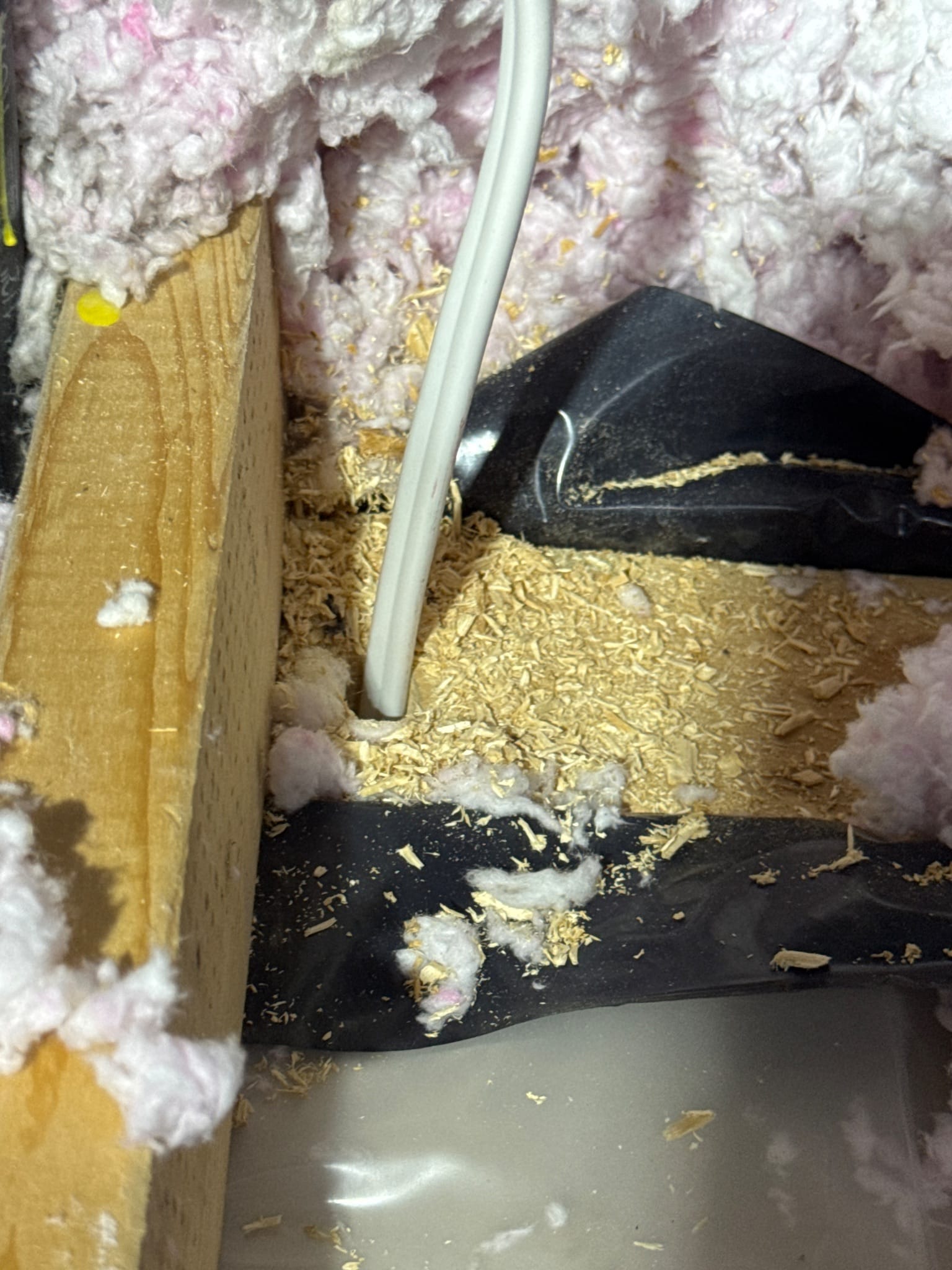 One of the unsealed ceiling penetrations found during the inspection &mdash; a straight air path out of the house.