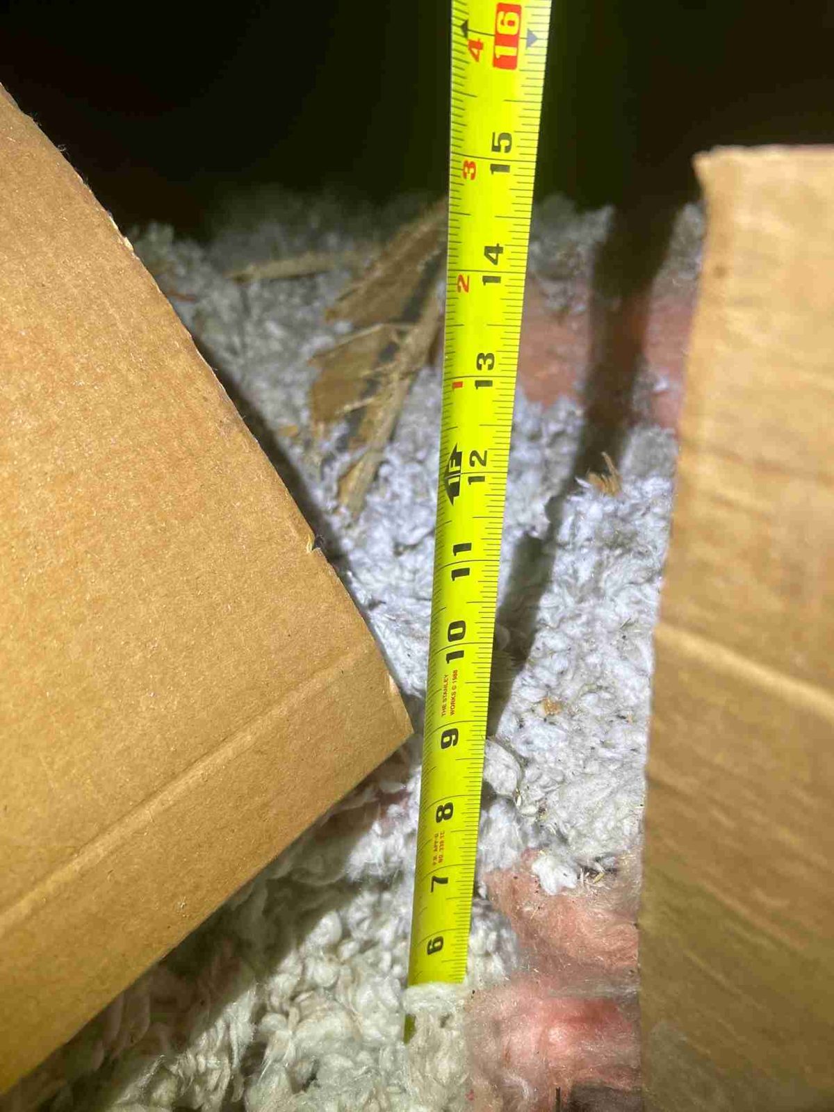 Roughly 6&Prime; of settled material where today&rsquo;s standard calls for 21.5&Prime; &mdash; the joists weren&rsquo;t even covered.